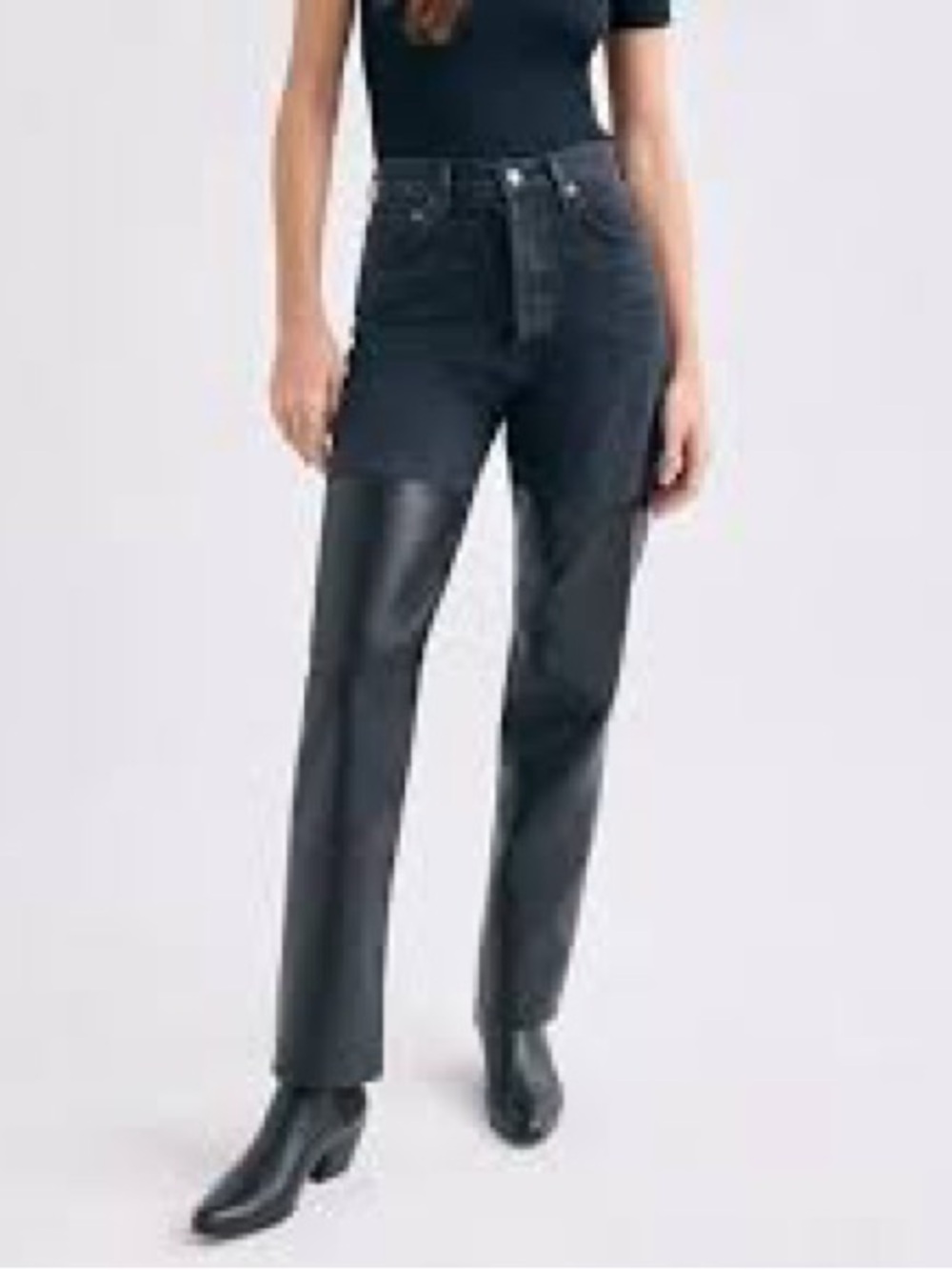Abercrombie & Fitch Black Straight-Leg Mixed-Material Jeans